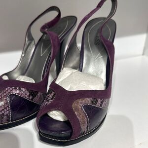 Guess Plum and Snakeskin Slingback Heels